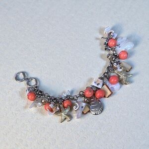 Beach Charm Bracelet | Coral Beads Shell Starfish Coastal Boho
